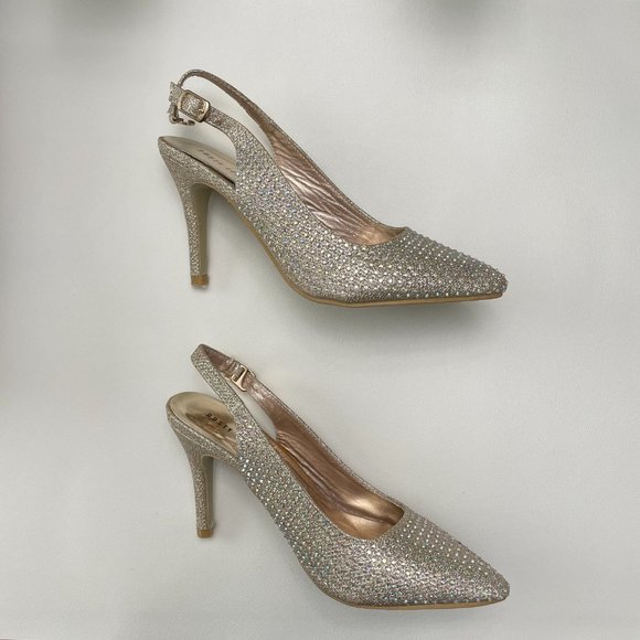 Rusty Lopez Pointed-toe slingback heels Bedazzeled Gold - Picture 3 of 3